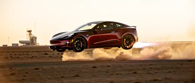 Электрический спорткар Tesla Roadster продемонстрировал возможности полета на полигоне SpaceX